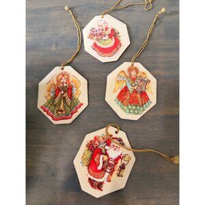 4 Vintage Avon Fabric Fragrance Tree Trimming Christmas Ornaments Santa Angels M